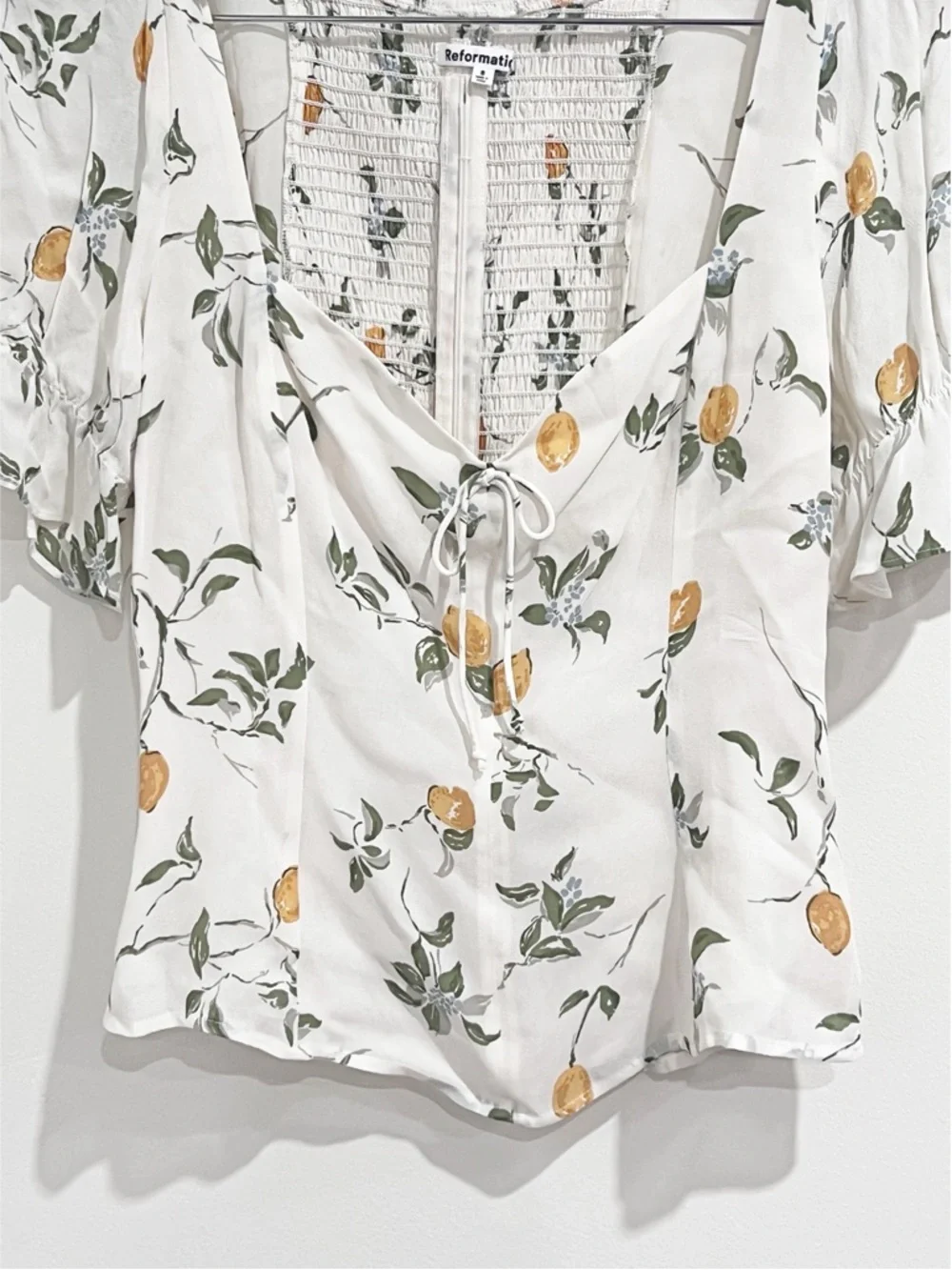 EUC Reformation Puff Sleeve Delevan Smocked Bodice Top in Citron